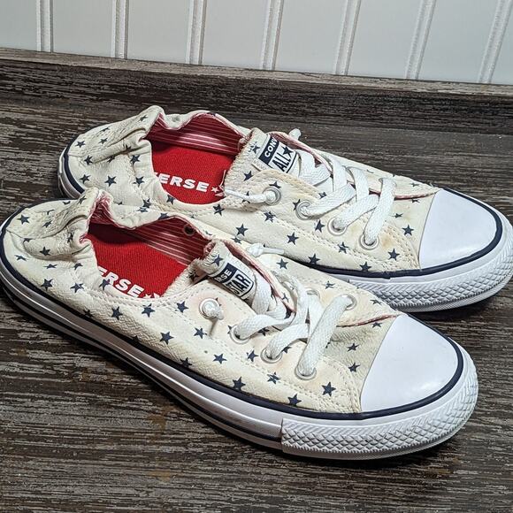 Converse Women's Red White Blue Star Pattern Classic Slip on Sneaker Size 10 - Picture 1 of 7